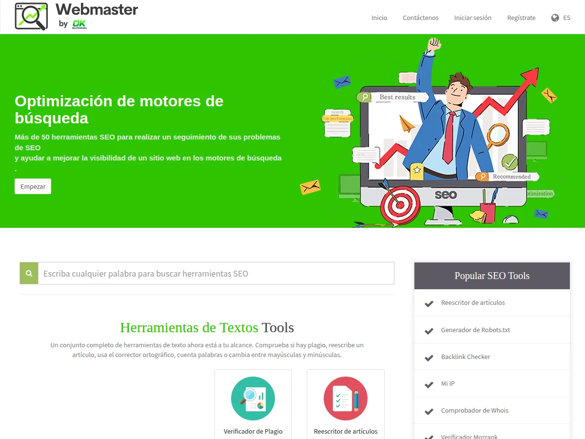 Webmaster by OKM home page with its SEO tools